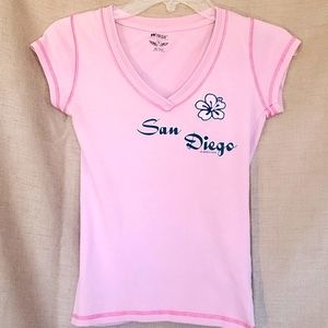 San Diego v neck t shirt size S pink blue